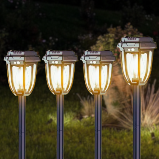Set 4x Lampă Solară LED cu Senzor Tip Felinar– Iluminare Inteligentă pentru Terasa, Casa și Curte