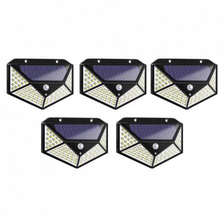 4+1 Lămpi Solare cu 100 LED-uri – Iluminat Inteligent pentru Curte și Grădină!